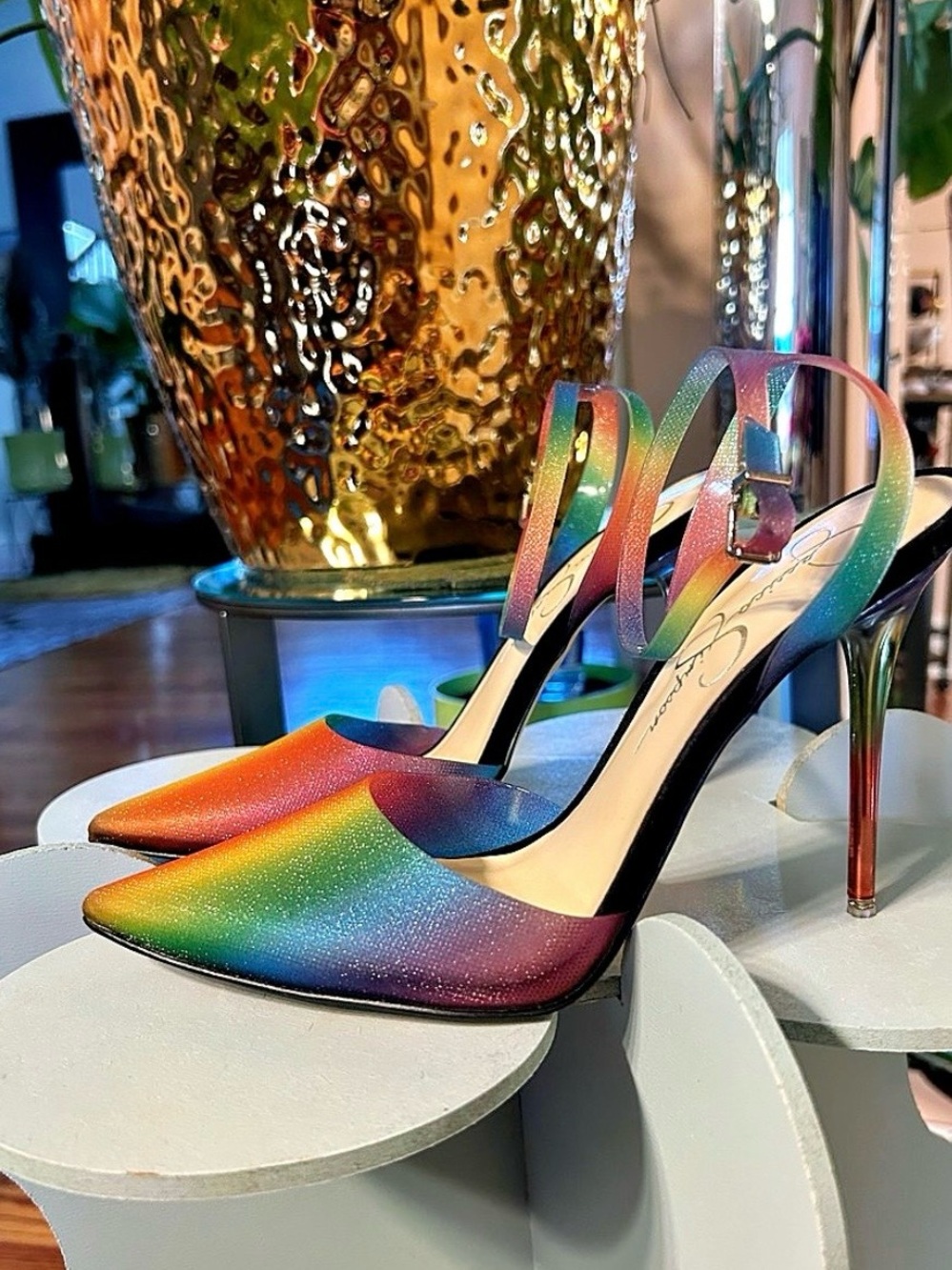 Jessica Simpson Pirrie Rainbow Matte Glitter Ankle Strap Pumps Size 7M